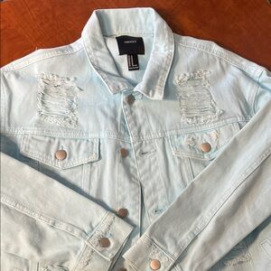 Forever 21 Light Blue Distressed Jean Jacket Runs BIG